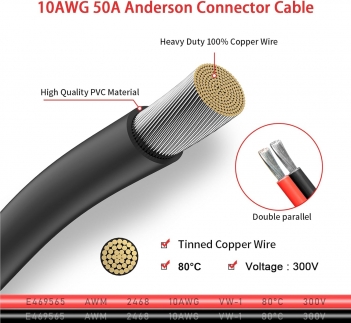 ELFCULB 10AWG 10FT Anderson Connector 50 Amp Cable,Anderson SB50 Plug Battery Quick Connector Cable for Solar and Wind Energy Systems Battery Connections Forklifts