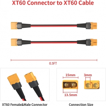 ELFCULB 10AWG 0.5FT XT60 Extension Cable, XT60 Female to Male Connector for RC Battery Portable Power Station Solar Panel(2 Pieces)