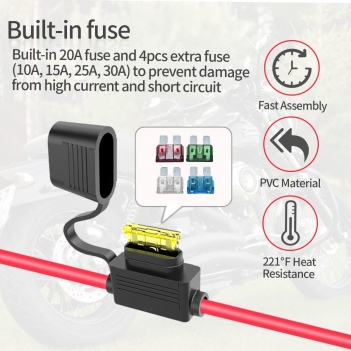 ELFCULB 5FT 10AWG SAE Battery Connectors Extension Cord Cable with 5 Fuse Compatible with Solar Generator Battery Charger,SAE to O Ring, for Solar Accessories