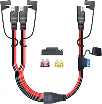 ELFCULB 14 Gauge Wire 2FT SAE Splitter Extension Cable 1 to 2 SAE Adapter with Polarity Reverse Adapter Built-in Fuse Holder for Solar Panel Car Motocycle