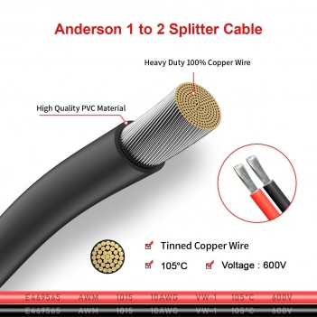 ELFCULB Anderson Y Splitter Cable,10AWG Solar Charging Splitter Cable Solar Panel Extension Cable for Solar Generator Power Station(1FT)