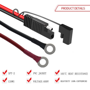 ELFCULB SAE to O Ring Terminal Harness,12AWG SAE Battery Connector SAE Battery Cable with 10A 15A 20A 25A Fuse,Compatible for Motorcycle Car(5FT)