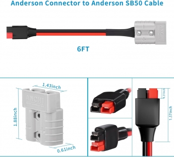 ELFCULB 10AWG 6FT Battery Quick Connect/Disconnect to Anderson Extension Cable, Anderson SB50-PP45 Amp Connector Cable for Solar Portable Gennerator Battery Power Transfer