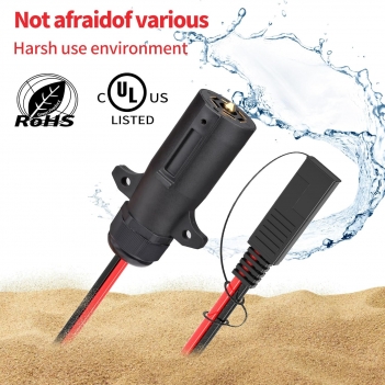 ELFCULB 7 Way Trailer Plug to SAE Cable,10AWG 7 Pin trailer plug to SAE Connector with SAE Reverse Adapter for RV Truck Trailer(2FT)