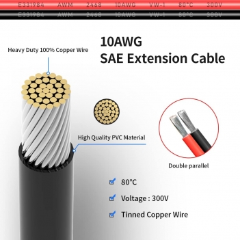 ELFCULB 10AWG 6FT SAE Extension Cable Quick Disconnect Wire Harness with SAE Connector for Automotive RV Battery Solar Panel