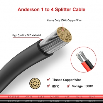 ELFCULB Anderson Splitter Cable,12AWG 1 to 4 Solar Charging Splitter Cable for Solar Generator Power Station(1FT)