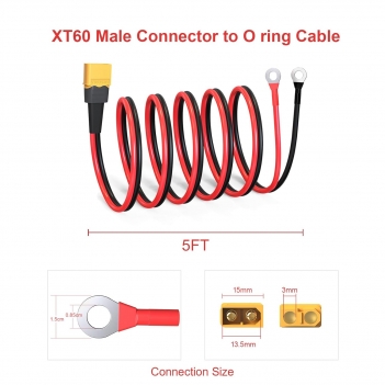 ELFCULB XT60 to O Ring Terminal Cable, 10AWG XT60 Male to O Ring Connector Cable with Tinned Pure Wire for RC Battery Solar Portable Power Power Station and Solar Panel(5FT)