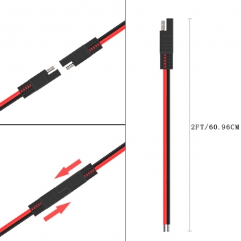 ELFCULB SAE Connector Cable,10AWG 2FT 2 Pin SAE Quick Connector Disconnect Plug for Solar Panel Car Motorcycle(2 Pack)