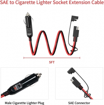 ELFCULB SAE to Car Cigarette Lighter 14AWG 12V Cigarette Lighter Male Plug to SAE Connector Extension Cable with SAE Polarity Reverse Adapter(10FT)