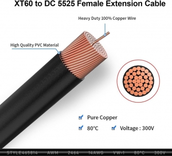ELFCULB XT60 to DC 8mm Adapter Cable,14AWG XT60 Female to DC 7909 Female Solar Panel Cable Compatible for Portable Power Station Solar Generator and Solar Panel(5FT)