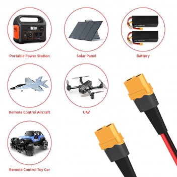 ELFCULB XT60 Female to Female Extension Cable 10AWG 2FT - Heavy Duty Power Cord for RC Cars, Batteries, and Portable Power Stations
