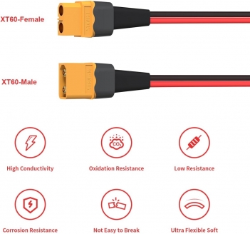 ELFCULB 12AWG 6FT XT60 Extension Cable  XT60 Female to Male Connector for RC Battery Portable Power Station Solar Panel(6FT)