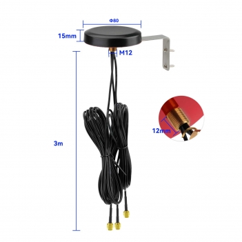 3-in-1 Combination WiFi & Dual 4G LTE Puck Antenna, IP67 Waterproof Omnidirectional MIMO Antenna with 3x 3M (10FT) RG174 Cables, SMA Male & RP-SMA Male Connectors, with L-Bracket for Industrial Router, Fleet Vehicle & Gateway