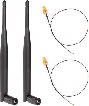 WiFi Antenna 2.4GHz 5GHz 5.8GHz 6dBi MIMO RP-SMA Male (2-Pack) + 2 x 12 inch Ngff to Rp-SMA Cable for M.2 NGFF Intel Wireless Network Card WiFi Adapter Laptop